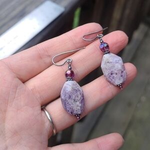 Vintage southwestern style natural white purple gemstones earrings